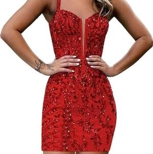 Red sequin mini bodycon dress brand new Size Small by Faeriesty Embellished